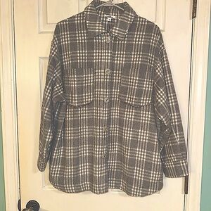 Grey And White Plaid With Rhinestones & Large Crystal Buttons Shacket/Jacket